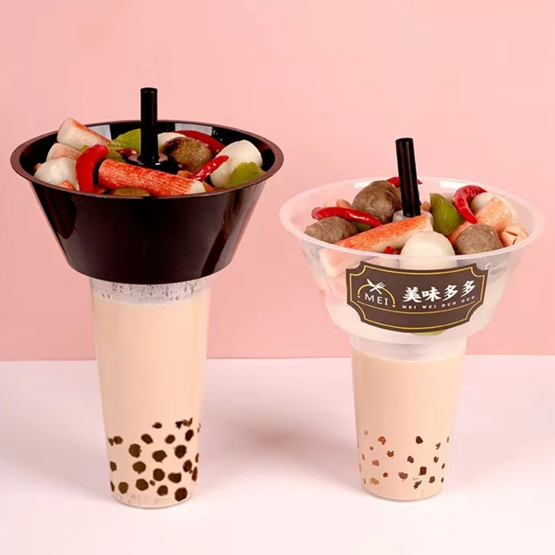 Disposable Creative Popcorn Cup Plastic Walking Hot Pot Cup 700ml Clear Milk Tea Boba Cup Fried Chicken Snack With Bowl Tray Lid