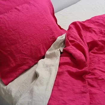Red 100%linen Fabrics Bedding Sheets Set Woven Simple 60 Solid Sheets Bedding Set CN;HEB High Quantity Queen Size for Beds 4 Pcs