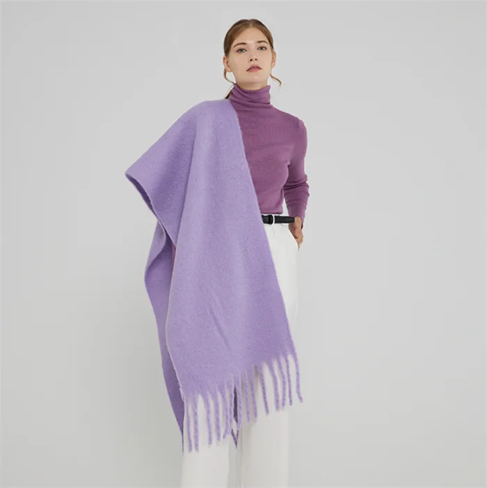 S9749 Fashion 2023 Solid Colors Thick Long Soft Mohair Scarves Pashmina Shawl Fringe Tassel Womens Winter Scarfs for Outdoor