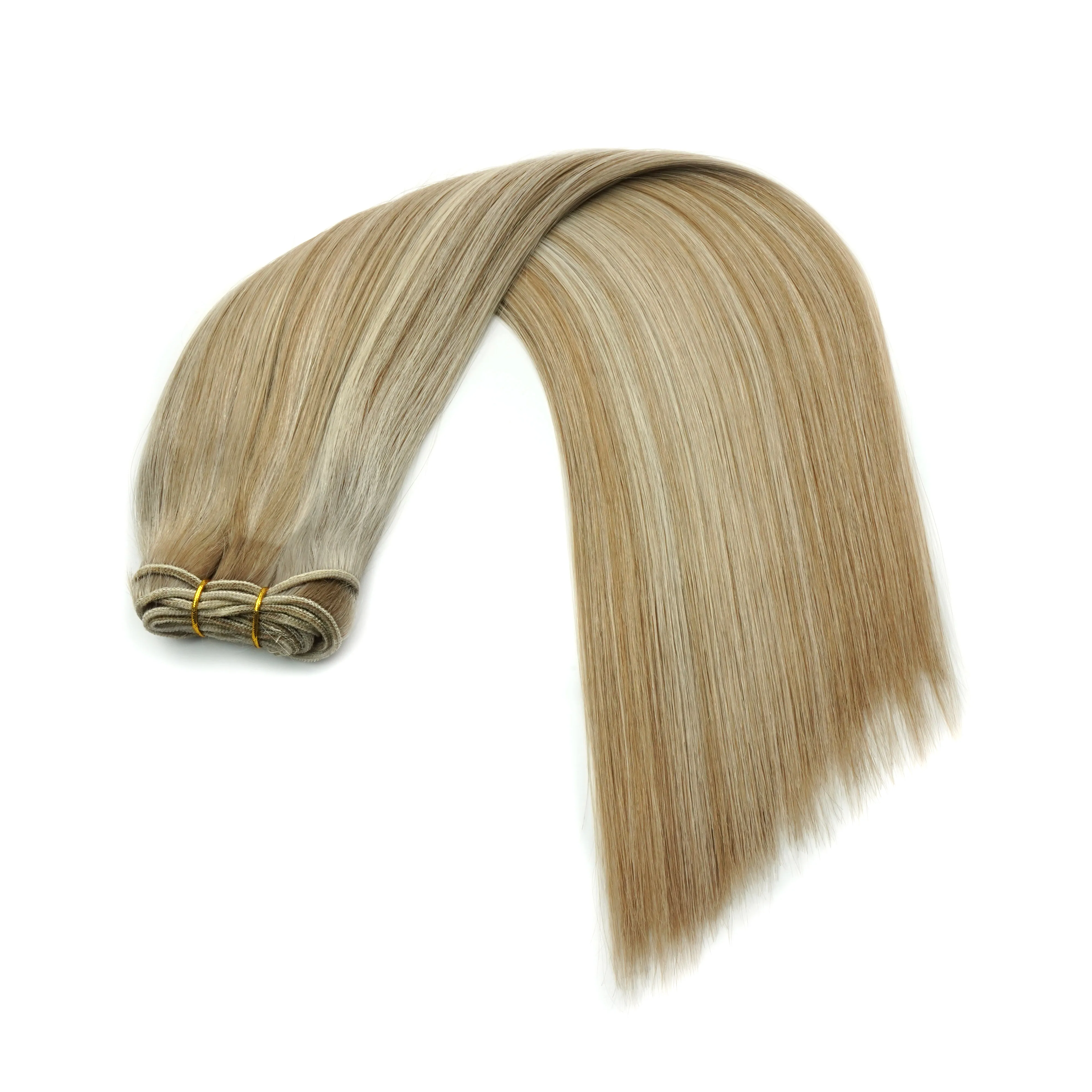 Ethically sourced 100% European human hair extensions cuticle double drawn boutique salon free sample smooth machine tied weft