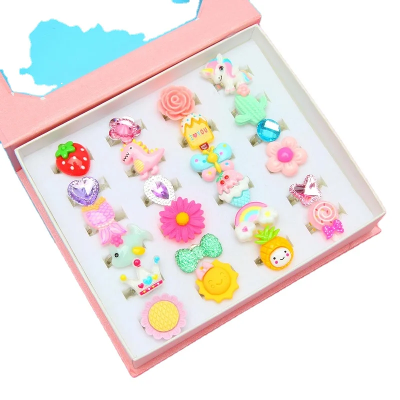 Little Girl Jewel Rings in Box Adjustable No Duplication Girl Pretend Play and Dress Up Rings  24 Lovely Ring