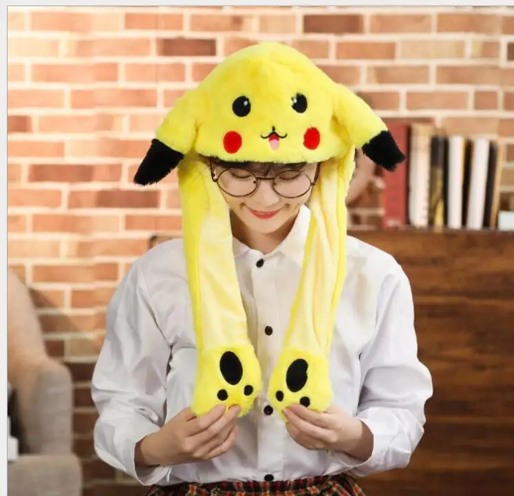 Animal Rabbit Ears Beanies Hat Cute Glowing Moving Short Plush Warm Bunny Caps For Women Girls Winter Outdoor Travel Hats