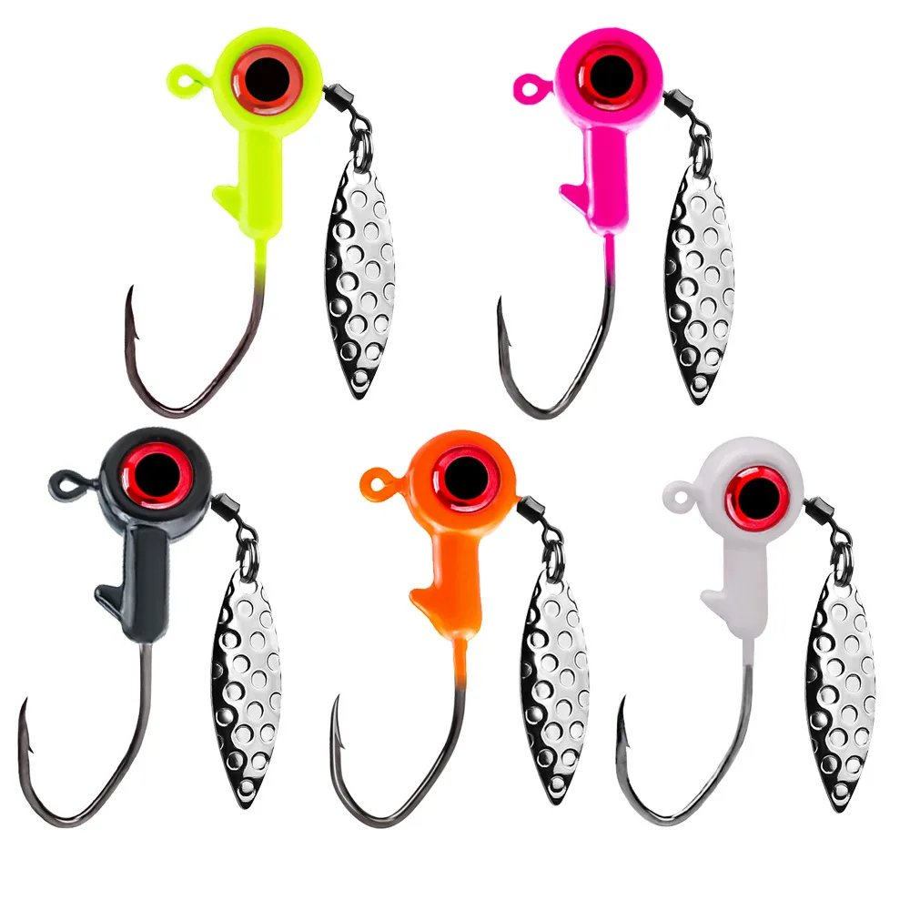 5pcs Metal Jig Head Jigging Lures 5Color Lead Head Spinner Blade Ball Fishing for Bass Trout Crappie for River Lake Fishing