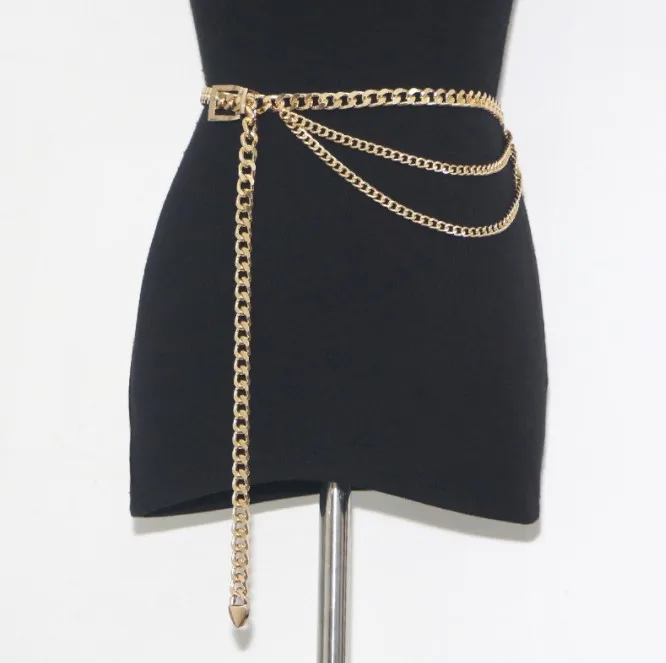 Multilayer Metal Waist Chain Belt with Pin buckle for Women