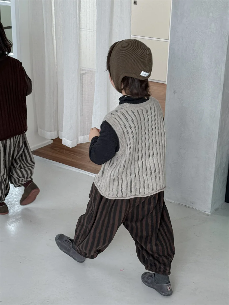 Children Autumn New Solid Color Knitted Tank Top for Boy Girl baby Forest style Retro Vest Top