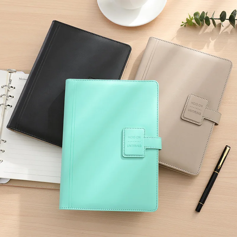 Free Sample Notebook PU Business a5 6 Metal Ring Six Holes Loose-leaf Budget Binder Leather Notebook with Pen Loop Buckle
