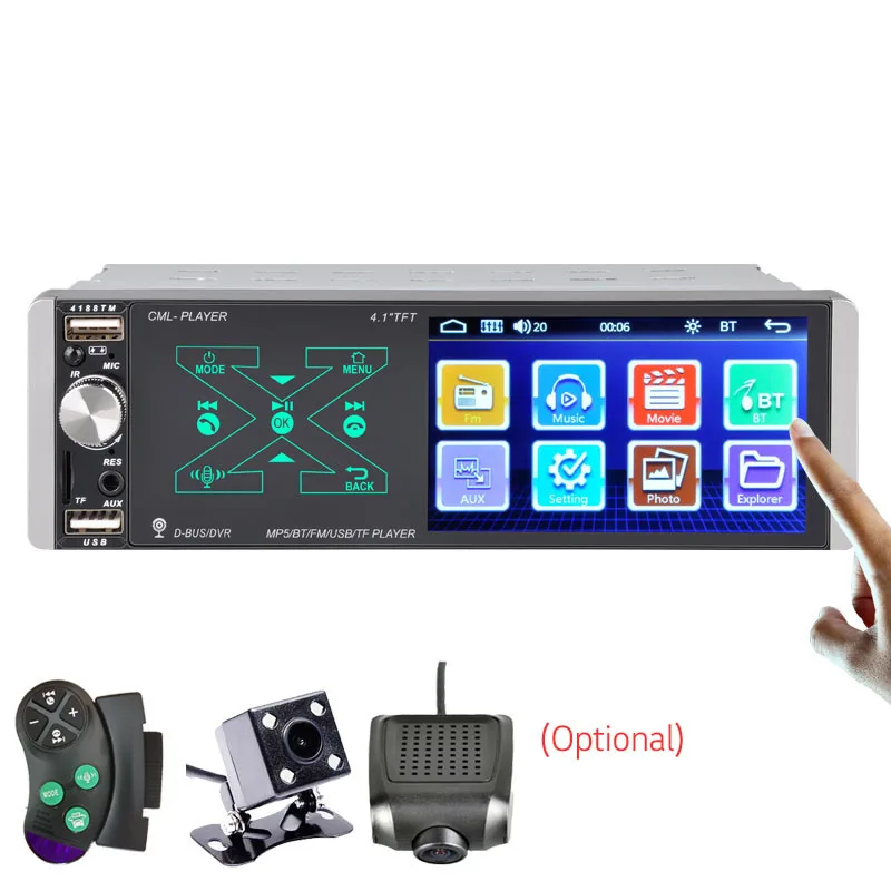 Автомобильный стерео 1 Din 4,1 'HD емкостный сенсорный экран автомобильное радио авто FM/AM/RDS BT + управление рулевым колесом и микрофон