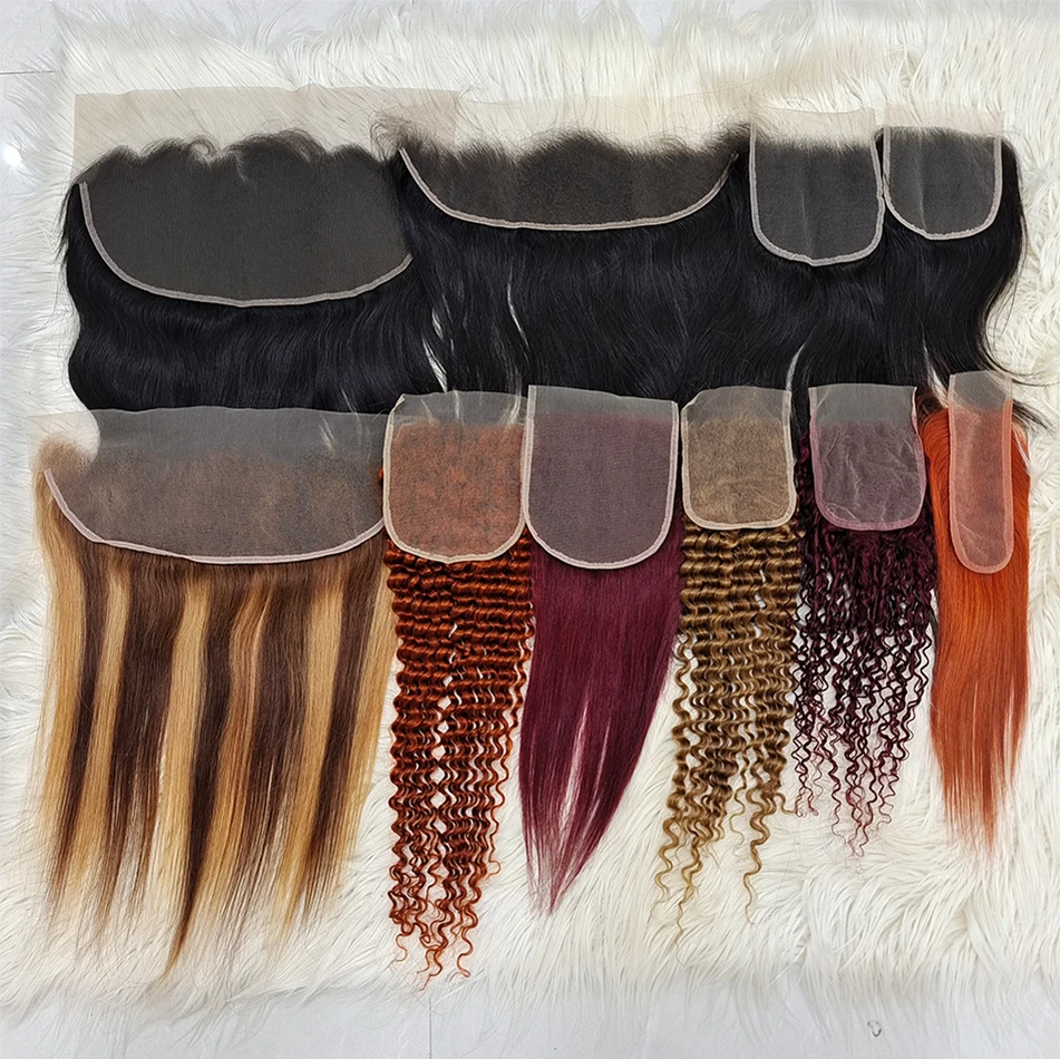 Human Hair Bundles with Swiss Free Part Lace Closure Transparent HD 2x6 4x4 5x5 6x6 7x7 13x4 13x6 360 Lace Closures and Frontals