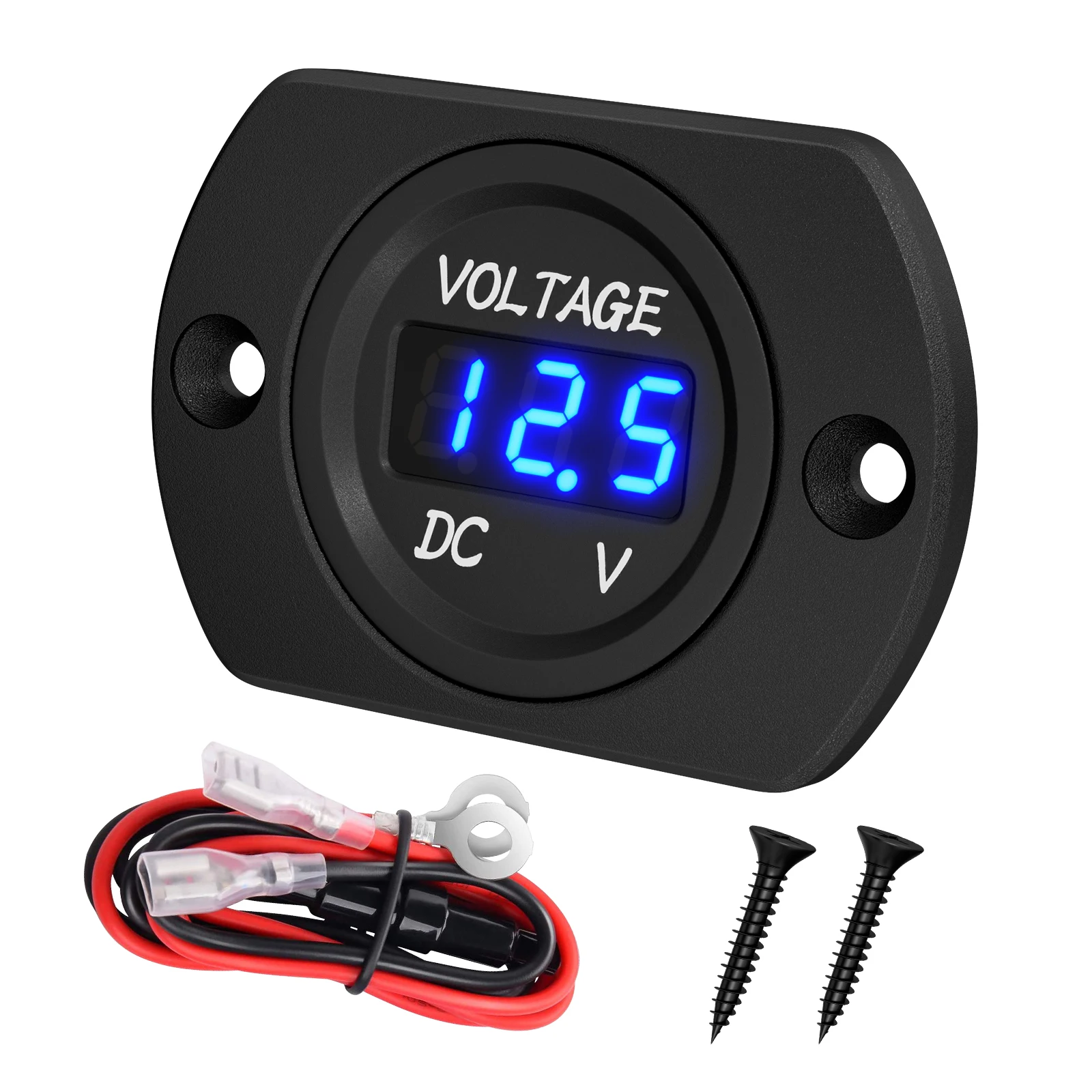 Auto 12V/24V DC Voltmeter Blue Led Digital Display with Panel and Harness Waterproof For Car Boat RV Marine