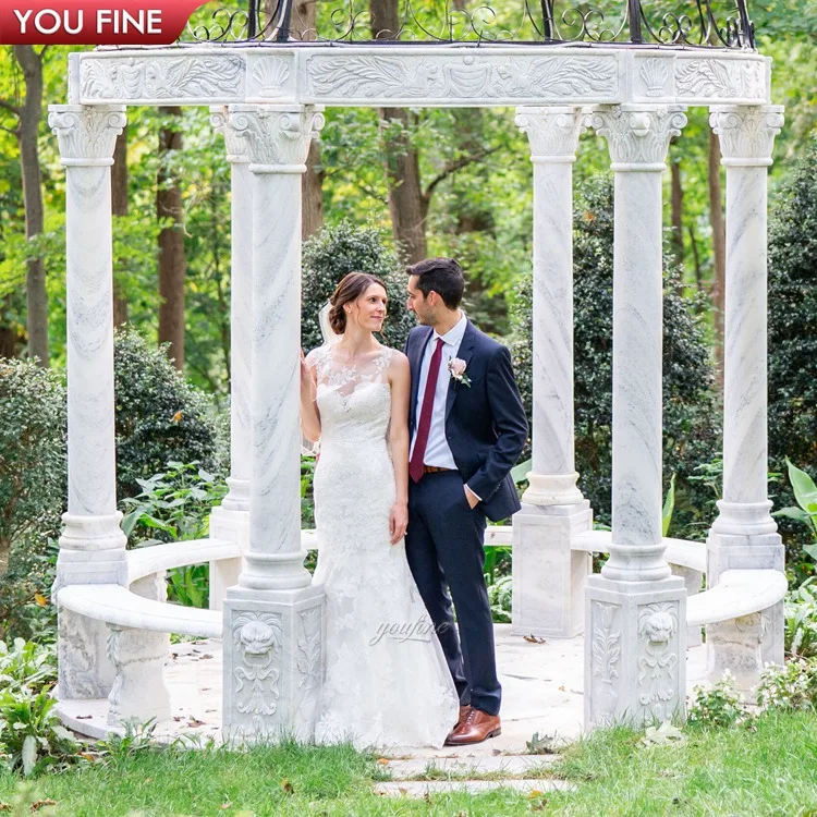 Outdoor Greek Style Marble Gazebo with Pillars White Marble Column Gazebo