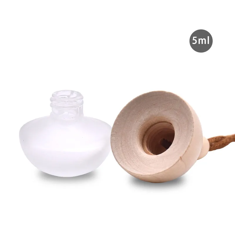 Mini cute glass wooden cap 5ml ball shape hanging car perfume bottle for car air fresh
