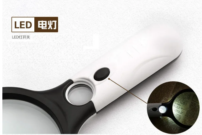 Оптовая продажа, мощное ручное круглое увеличительное стекло с 3 светодиодами для чтения