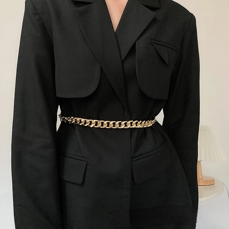Fashion Metal Chain Suit Waist-tight Belt Elastic Waist Seal Lazy Style Belt