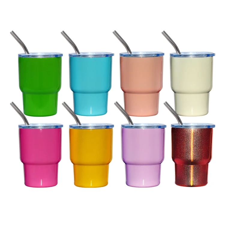 Topnovo 6 pack 2oz  stainless steel  sublimation mini  wine tumbler  with straw and lid