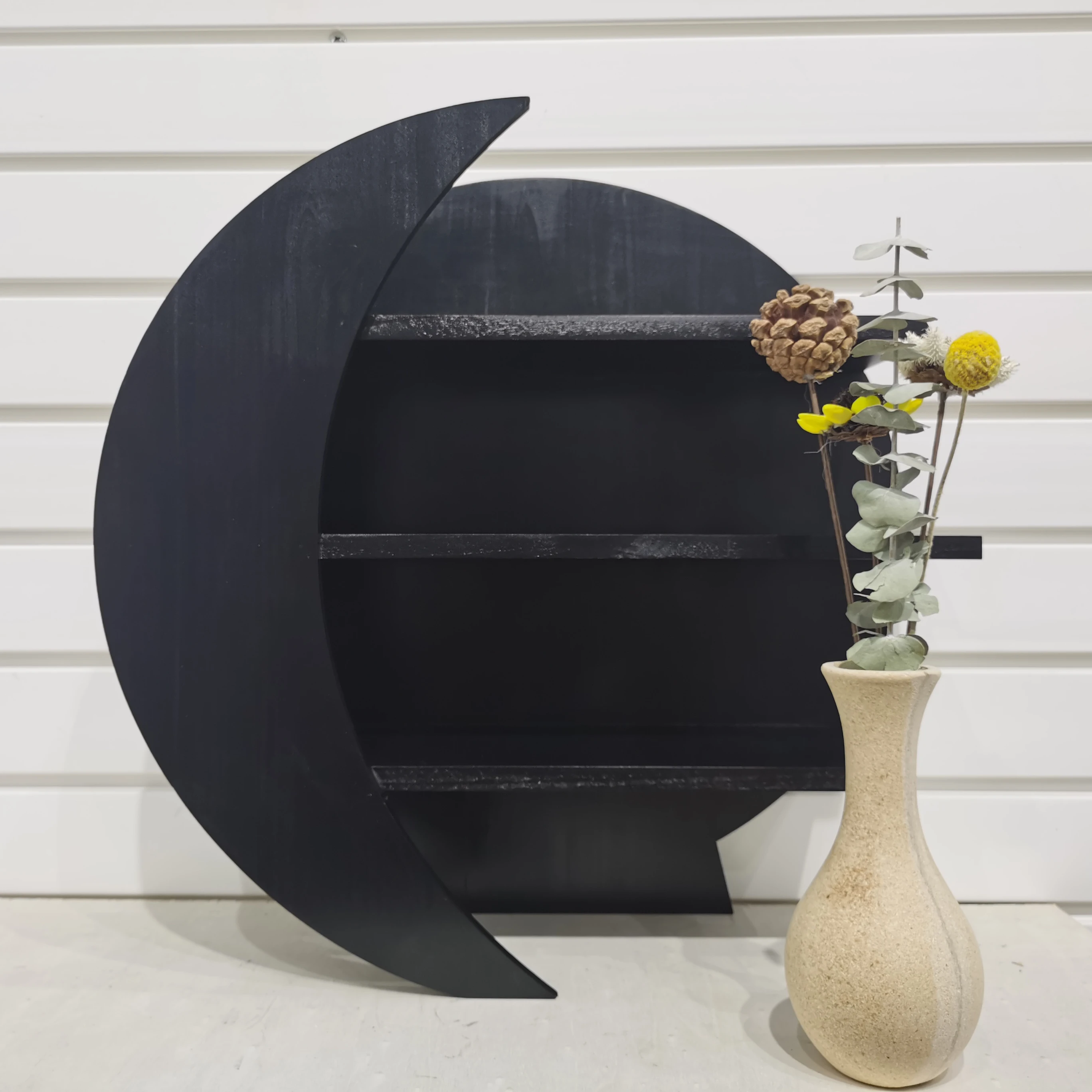 Круглая деревянная настенная подвесная полка с Луной и лесом для хрустальной витрины полка для эфирных масел