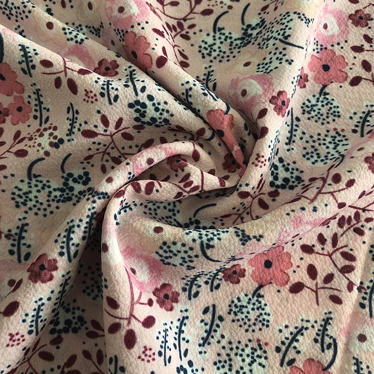 Розовый цвет AOP, маленькие цветы, цифровая печать 75Dx75D, пузырьковый шифон, полиэфирная ткань для женской одежды