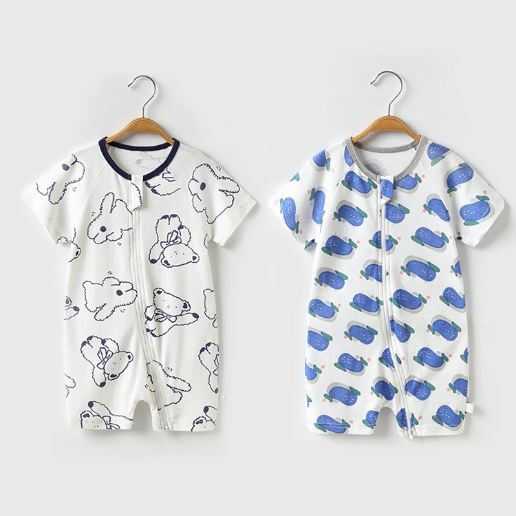 Cartoon Printed Baby Boys Girls Jumpsuit Short Sleeve Bodysuits Infant Onesie for 0-12 Months