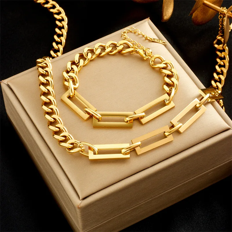 OEM тяжелый промышленный браслет 18K позолоченное ожерелье из нержавеющей стали цепи комплект ювелирных изделий