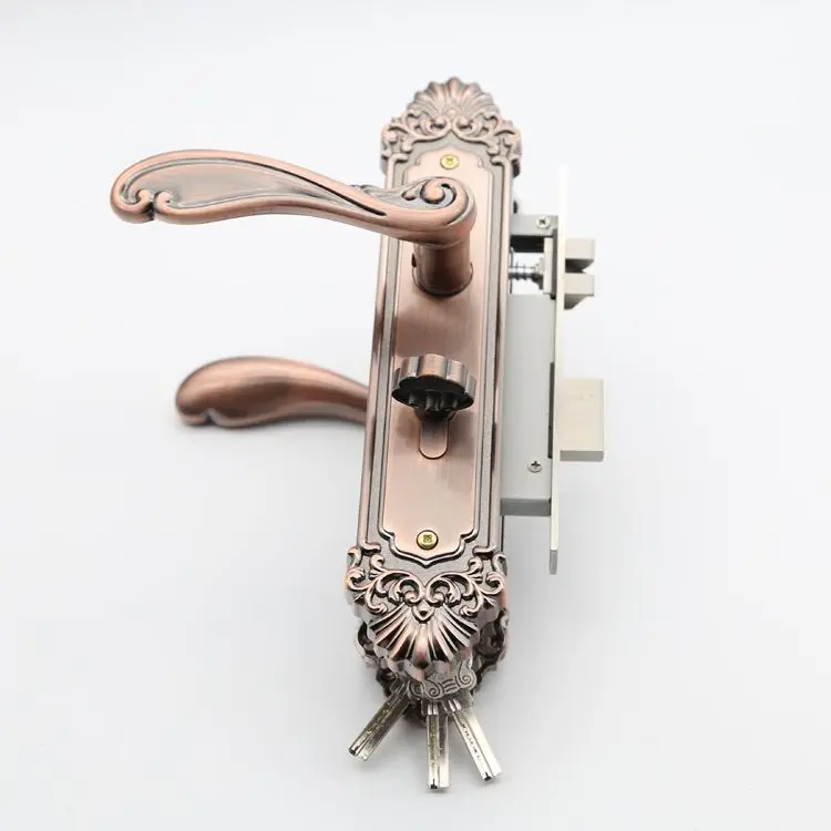 High Security brass interior bedroom wooden european profile door handles lock set