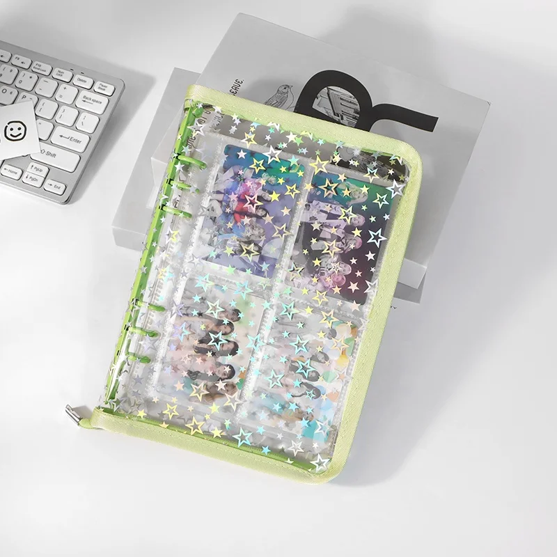 Glitter stars cover a5 6 ring binder planner pvc refillable notebook shell for journal albums diary school office supplies