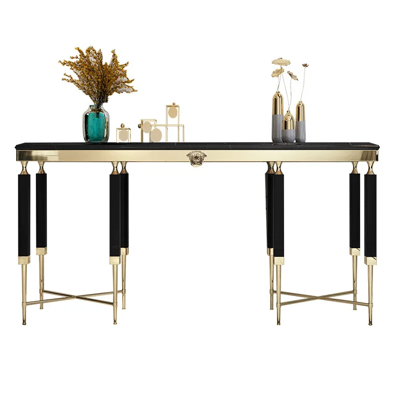 Modern luxury furniture Italian New Design Luxury Gold Stainless Steel Entrance Console Black Glass Hallway Tv Console Tables