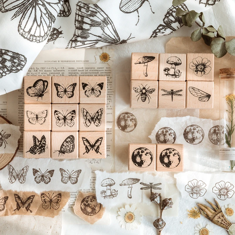 New Arrival 16 Designs  Butterfly Bee Dragonfly Wooden Rubber Stamp For Scrapbooking Decoration