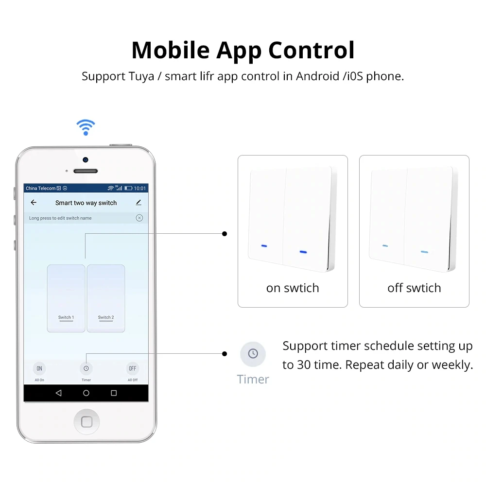 Tuya Zigbee Push Button Remote Smart Light Timer 3 Way Switch