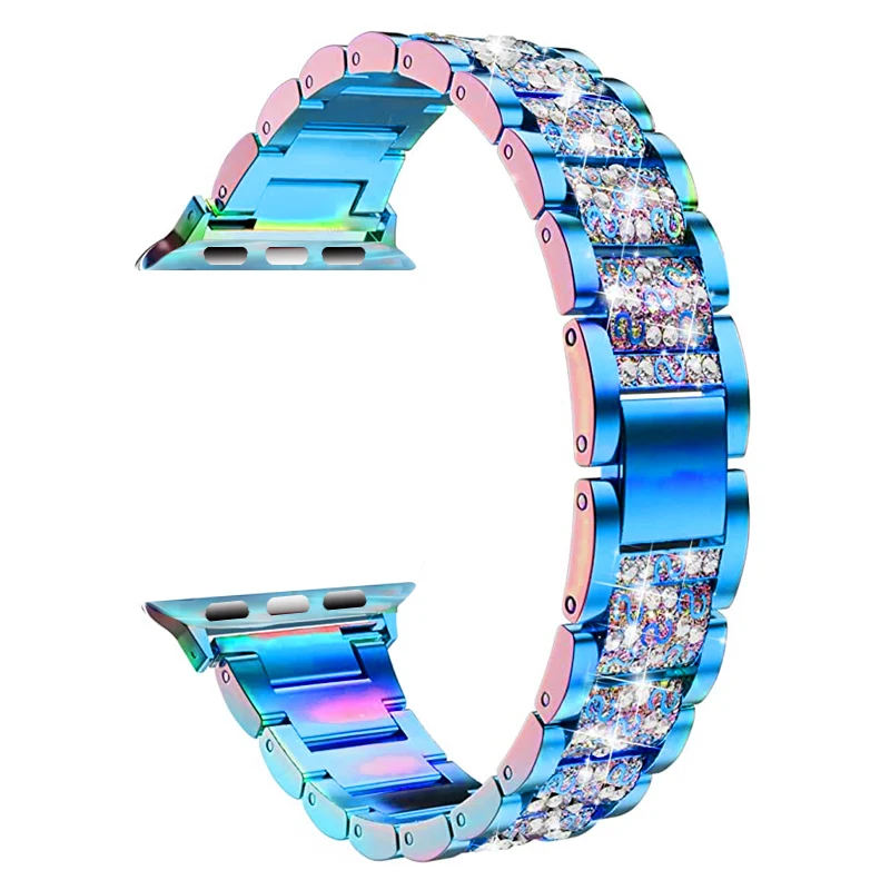 Браслет из нержавеющей стали для Apple Watch Series SE 6, роскошный сменный Браслет со стразами для ювелирных изделий, 44 мм 40 мм