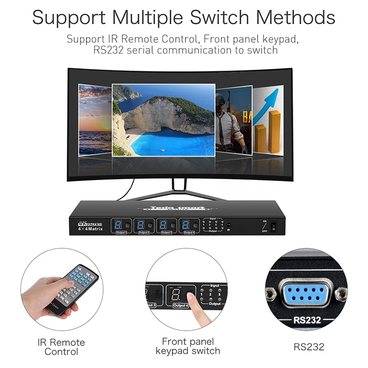 TESmart 30hz 4k 60fps Video 4*4 Tesmart 4x4 HDMI Matrix Switch With Rs232 Control HDCP