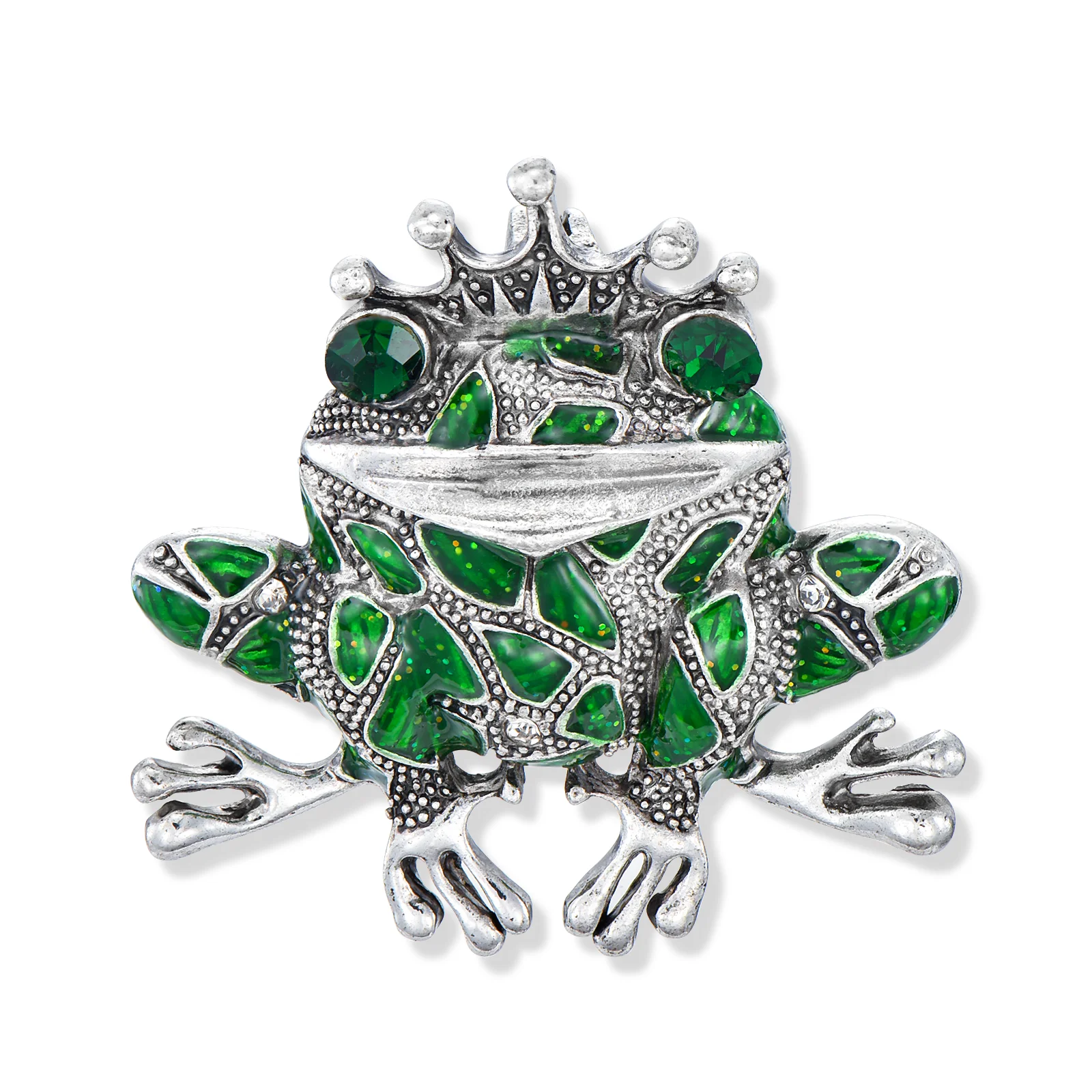 Fashion Jewelry High Quality Zinc Alloy Green Crystal King Frog Animal Pin Brooch