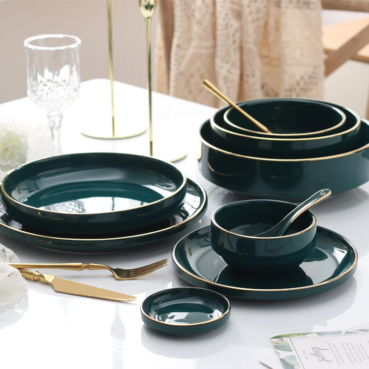 
Christmas Home Decor Creative kitchen peacock green dishes plates ceramic set 