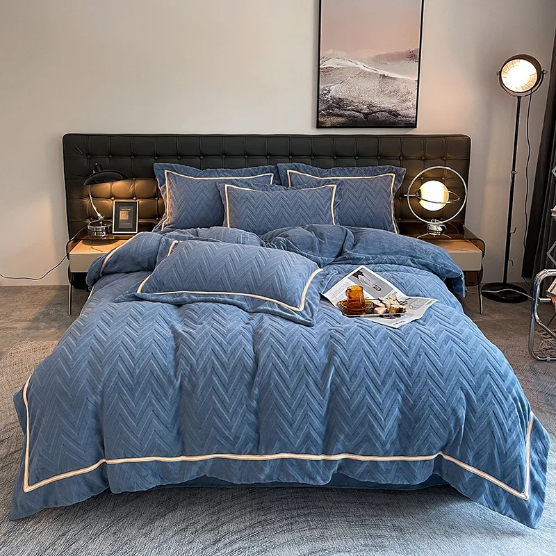 Woven corduroy coral fleece flannel bedding 100% cotton solid color plain velvet bed sheet