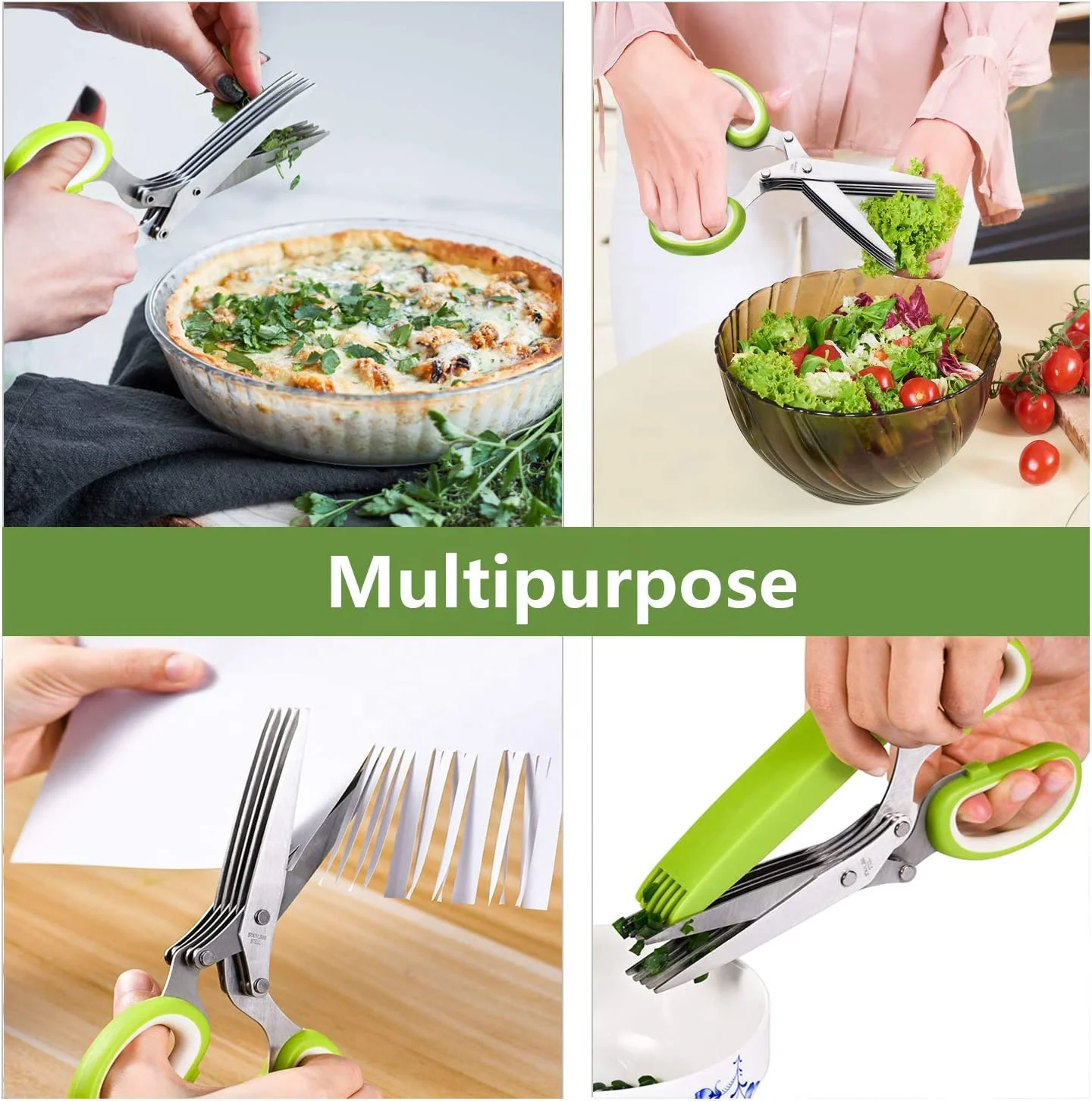 5 Blade Herb Scissor Vegetable Kitchen Shears Stainless Steel MultiFunction Home Kitchen Herb Scissors With Cover