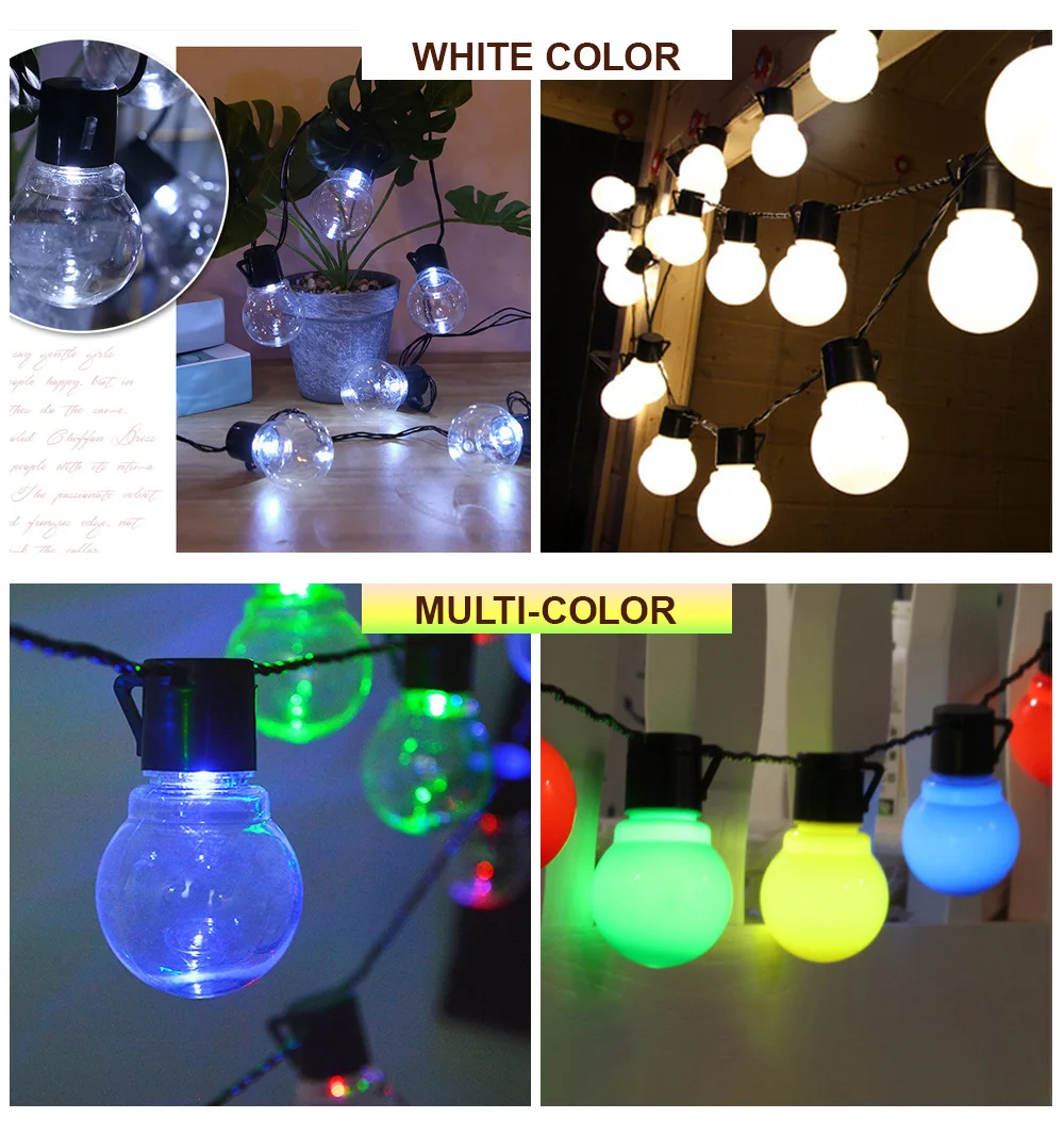 10 20 LED G40 Bulb Solar Outdoor G40 String Lights Patio Garden Waterproof Lamp Fairy Garland Globe String Light