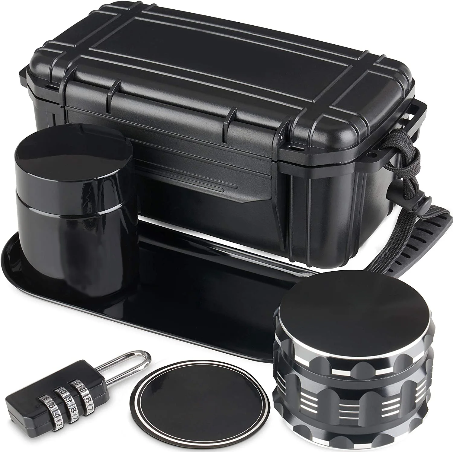 Custom Logo Printed Metal Grinder Jar Smell Proof Container Metal Rolling Tray Set Smoking Kit