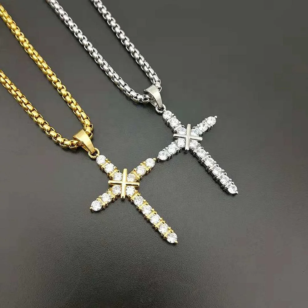 stainless steel pendantsJewelry Gold Plated Zircon Stainless Steel Charm Pendants 316l men golden crosses