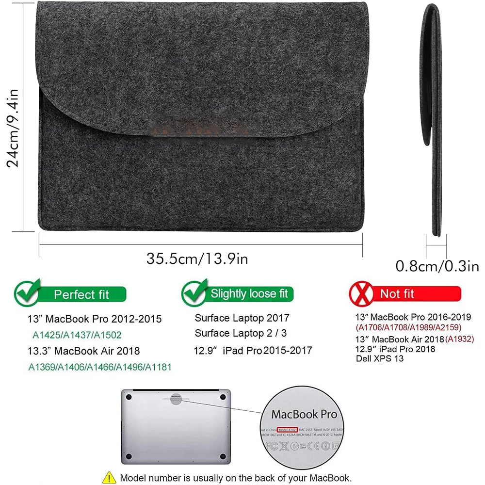 Wholesale felt laptop bag factory felt sleeve 13.9 inch case for MacBook Bag