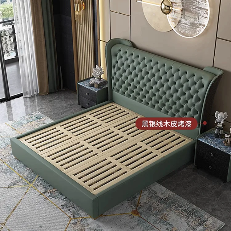 Modern leather 1.8 meters wholesale king size Luxury modern chesterfield bed new bedroom Solid Wood bed furniture