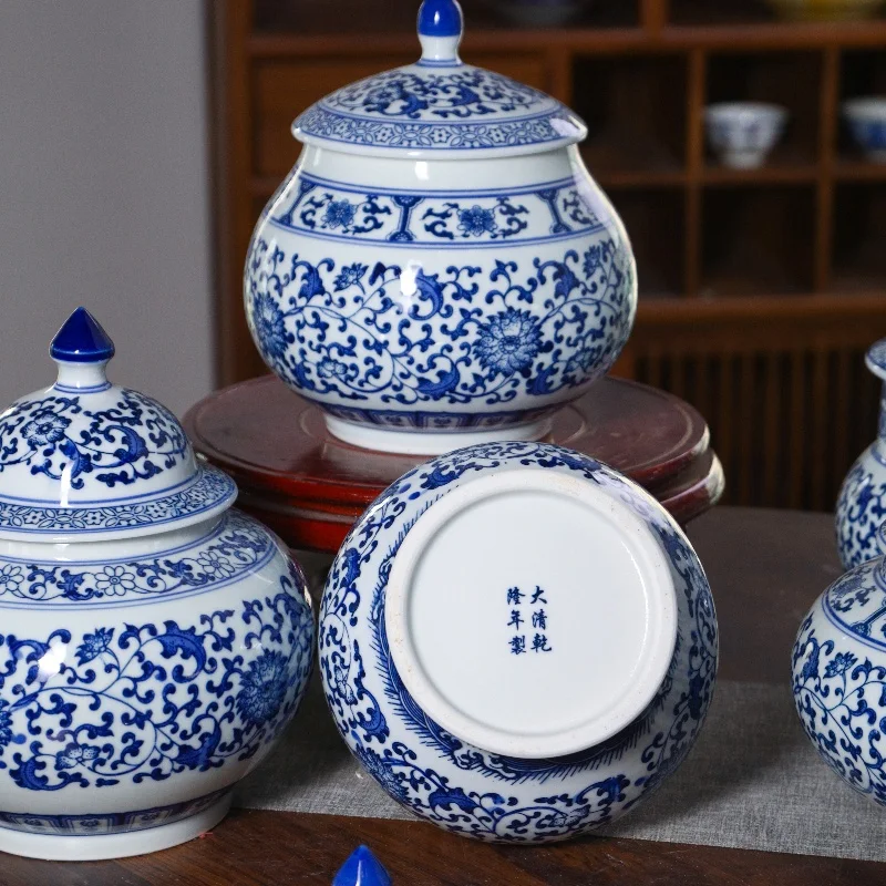 High Quality Blue White Ceramic Temple Jar with Traditional Red Flower Pattern Decorative Ginger Jar Latest Design Price