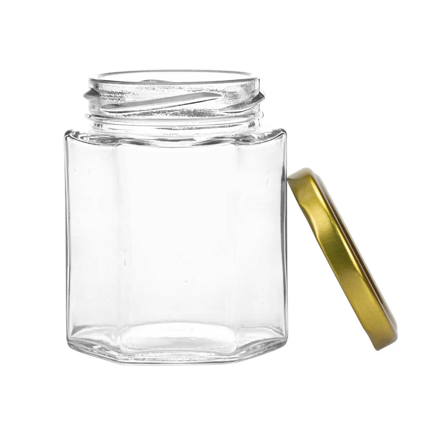 Reihey Hexagon Glass Jars with Gold Lids 1.5oz Canning Jars for Jam Honey Jelly Candy Candle Wedding Favors