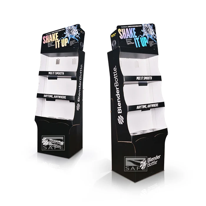 energy beverage corrugated floor display stand double sides 3 tiers cardboard shelf rack for retail gondola