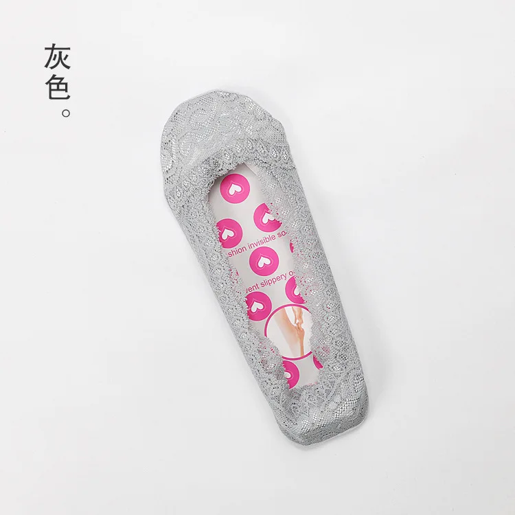 Spring and summer new boat socks Ladies low-top shallow lace invisible socks Silicone non-slip solid color cotton bottom socks