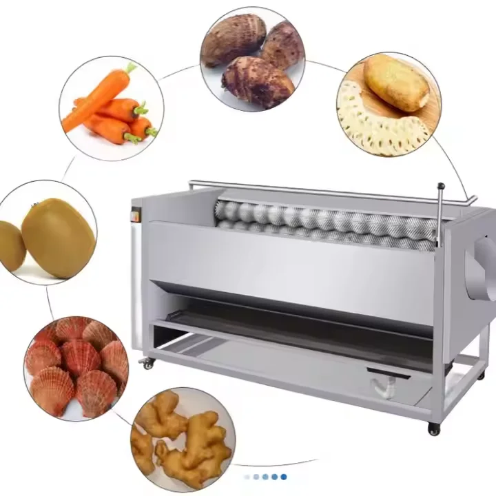 Electric Commercial Industrial Brush Roller Vegetable Carrot Sweet Potato Cleaning Washer Washing And Peeling Peeler Machine