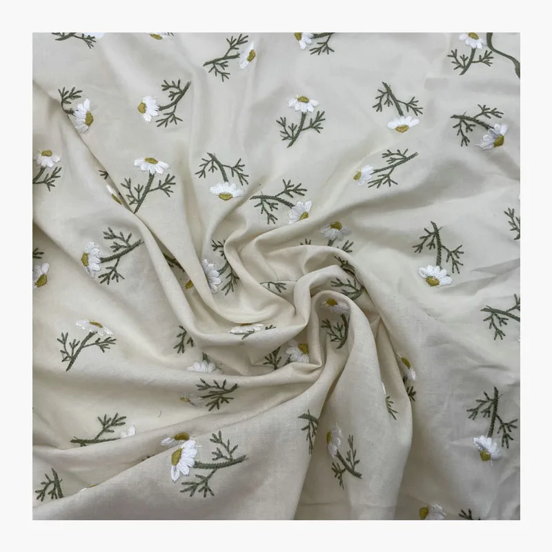 2023 fashion design 100% cotton flowers embroidery woven fabric with embroidery for woven clothing