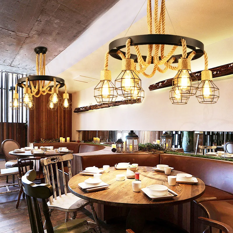 Retro Loft Creative Rope Chandelier Restaurant Bar Corridor Hanging Lamps Cafe Balcony Stair Indoor Decoration Pendant Light