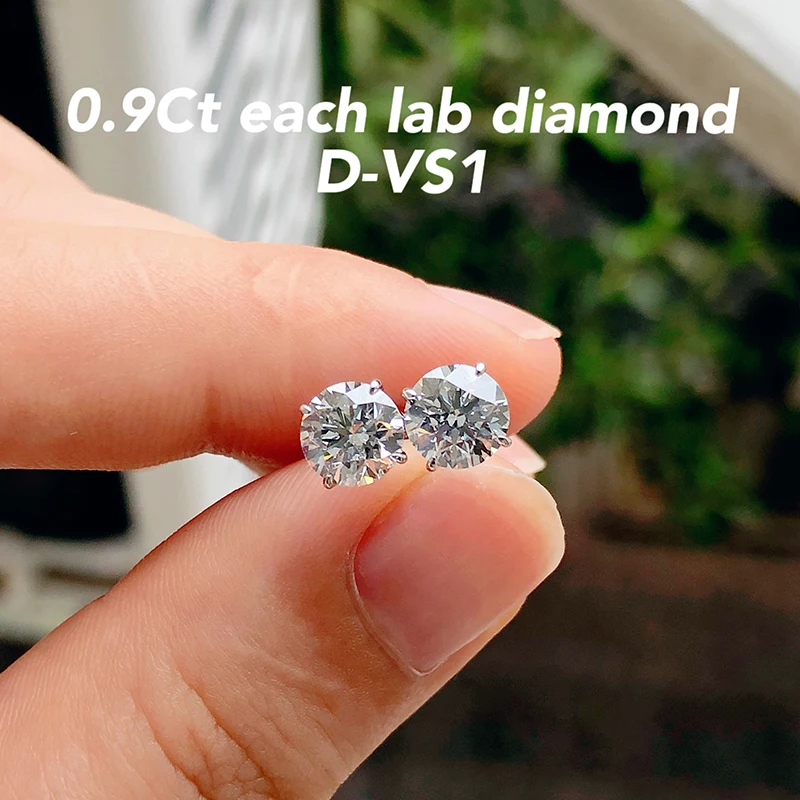 4 Prongs set classic diamond studs round cut 0.5-1.0cttw hpht lab grown diamond IGI certified earrings 18k gold for daily wear