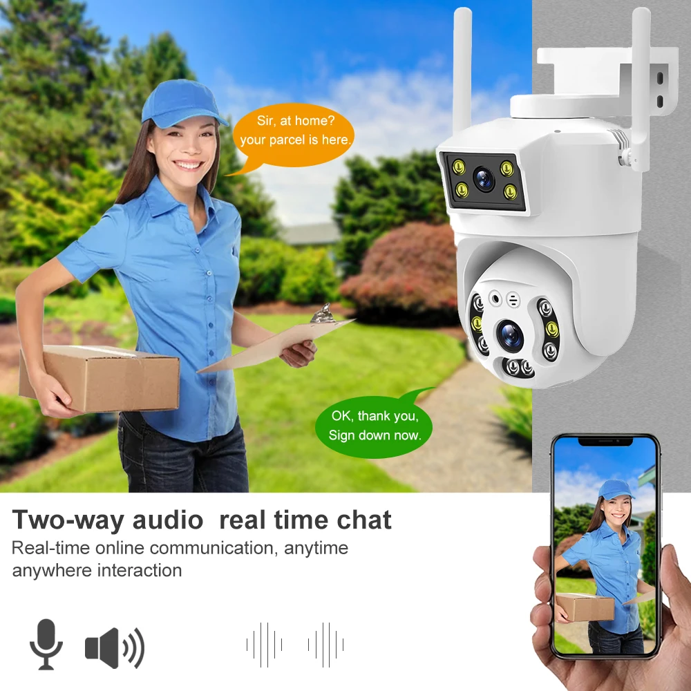 V380Pro 4MP 4G WiFi IP Outdoor PTZ Dual Lens Dual Screen Motion Detection Auto Tracking Home Security Protection CCTV Camera