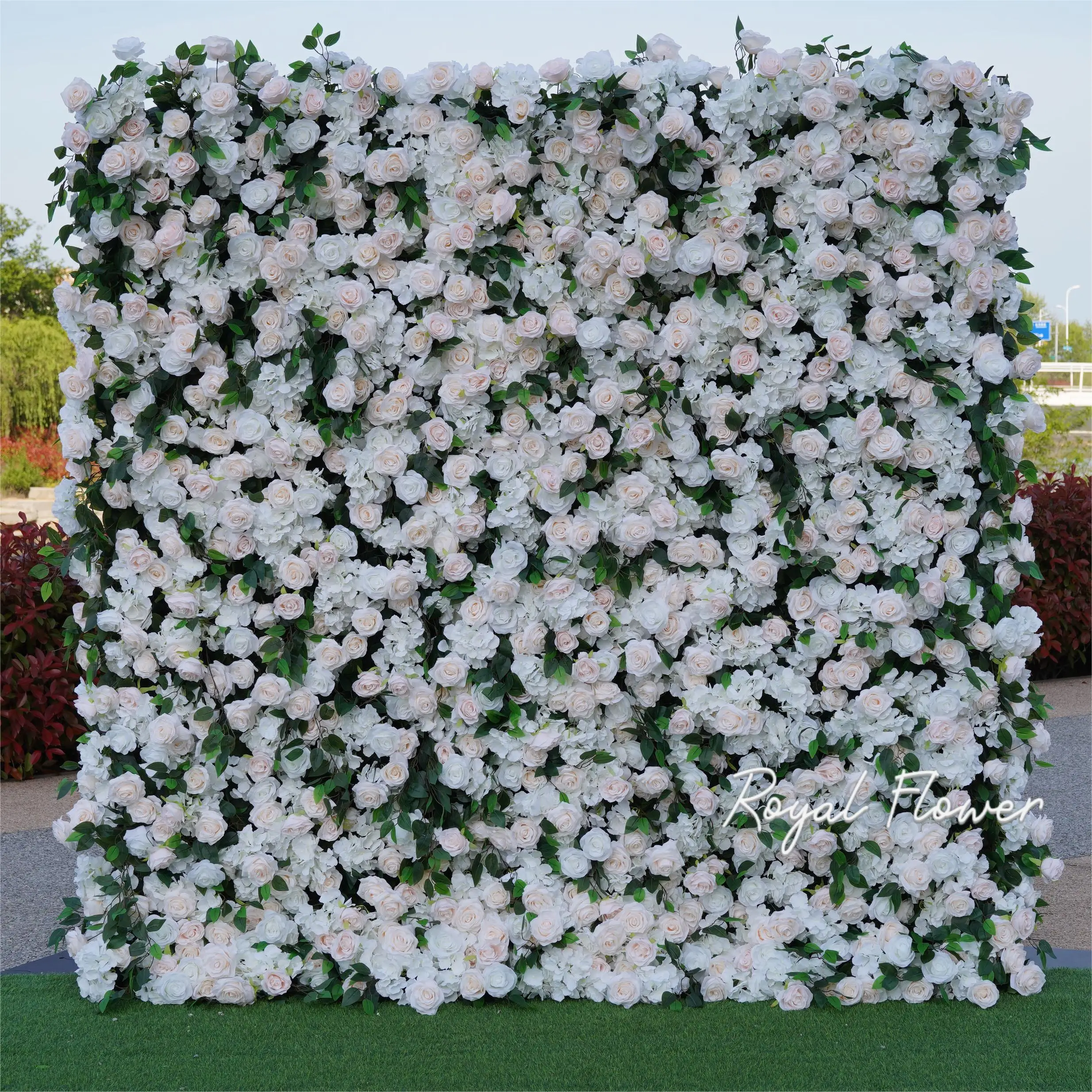 Wedding Decor Luxury Artificial Peony Flower Wall Backdrop 8ft X 8ft Zipper Wall Flower Handmade Roll Up Fabric Flower Wall