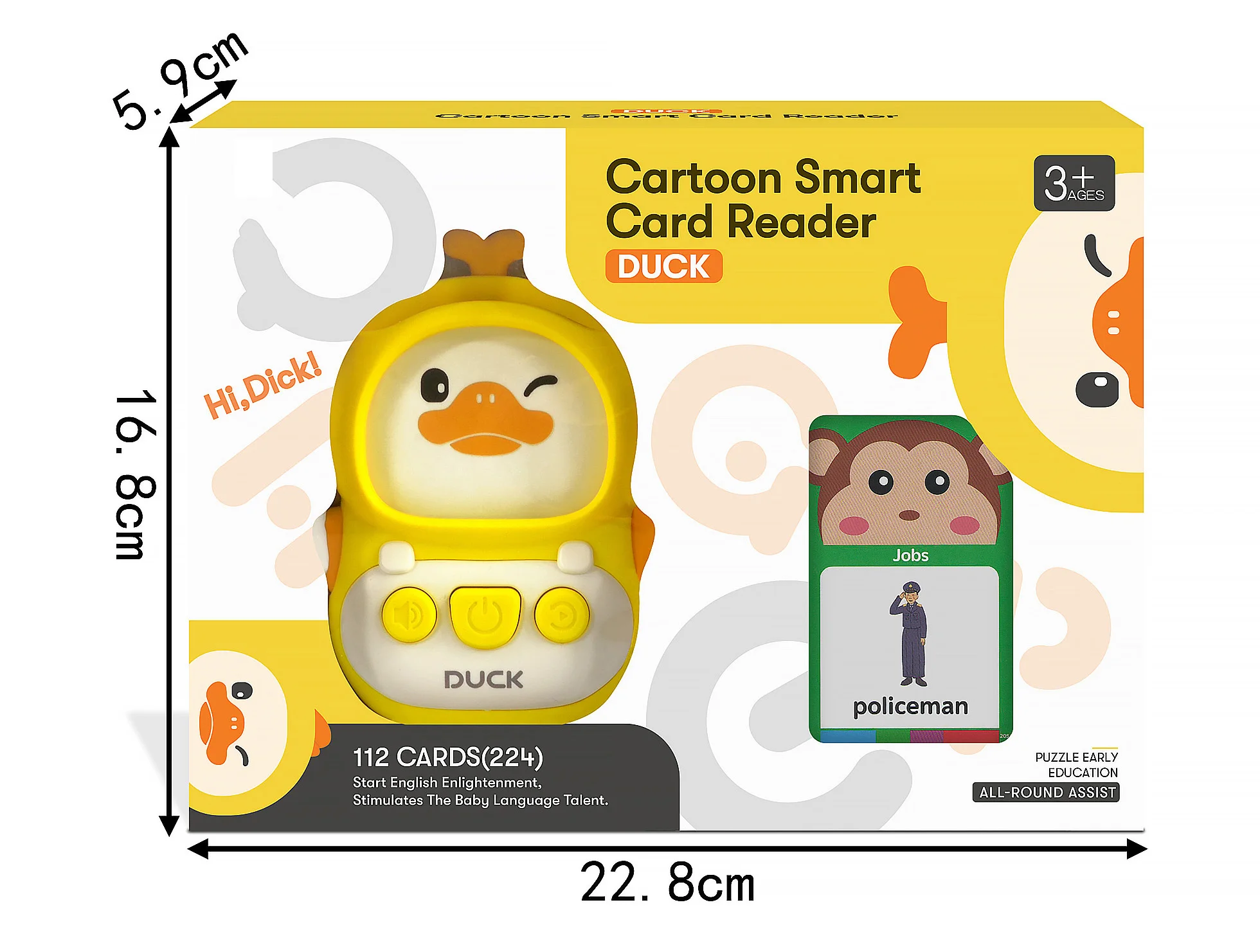 Little cute duck card early education toys automatic broadcast reading machine  with 112 double-sided English cards for kids