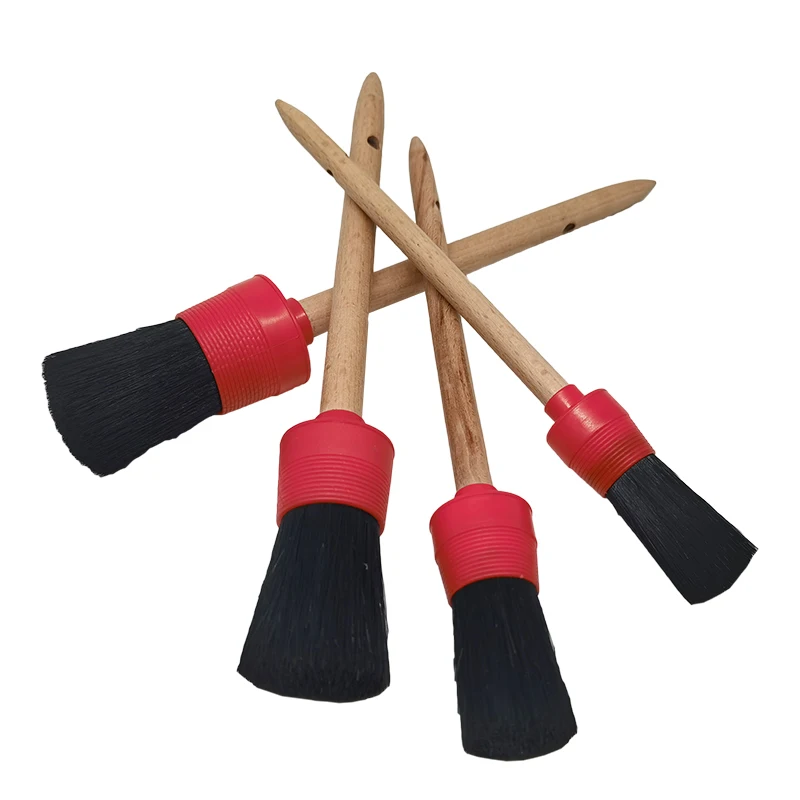 Car beauty detail brush beech wood handle round head bristles brush air conditioning air outlet cleaning brush